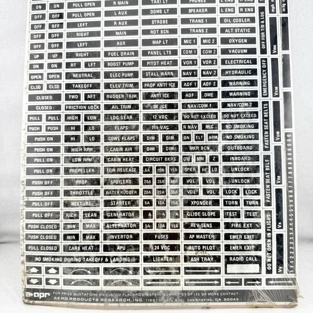 Vintage APR Aircraft Cockpit Placards 250+ Adhesive Labels Original Aviation NOS